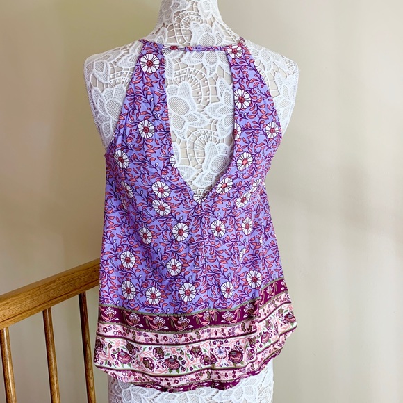 Aqua junior daisy floral tank top purple size S - Picture 2 of 4